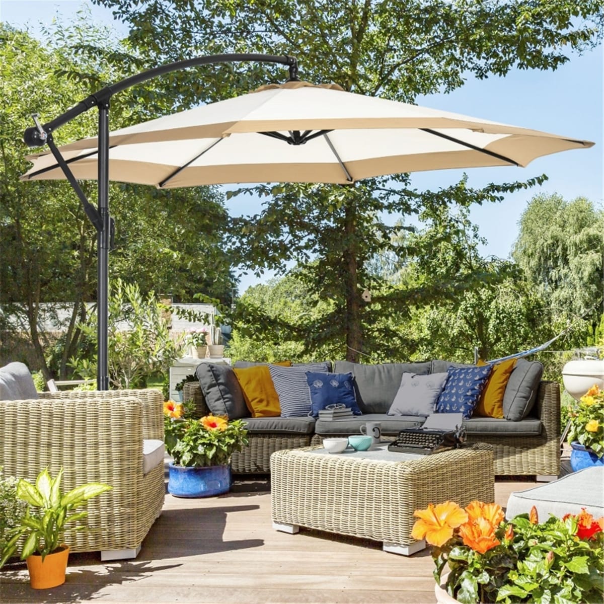 Outdoor Beach Umbrella, Cantilever Umbrella with Side Crank Handle - 39.25