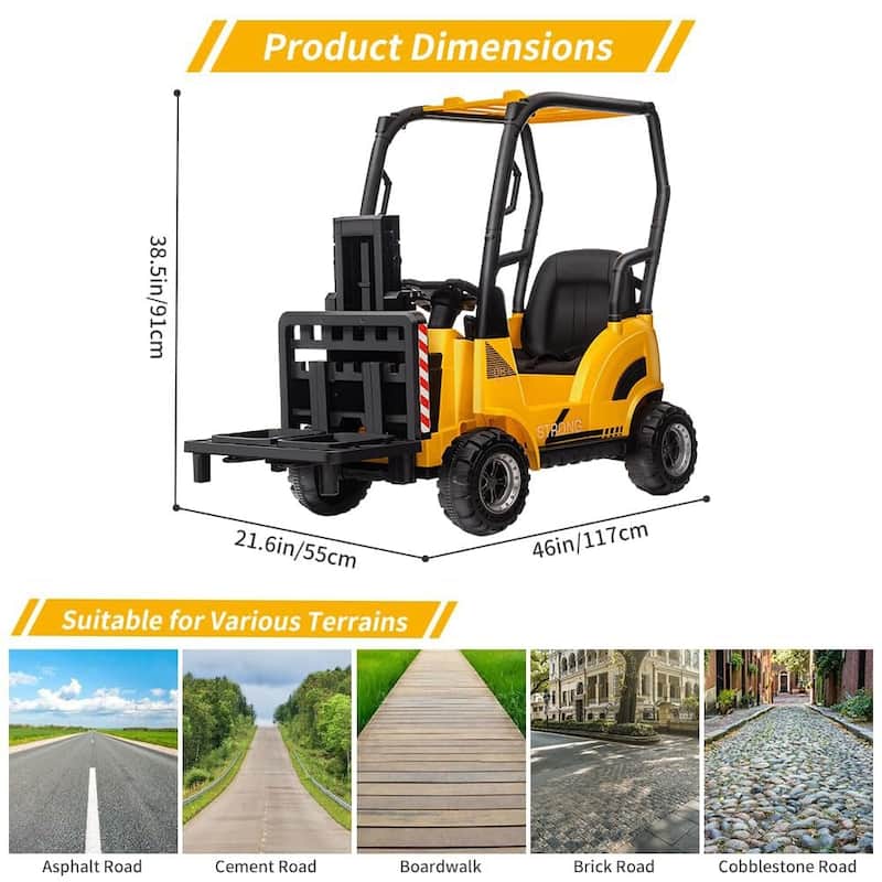 12V Ride-On Forklift for Kids, Electric Construction Car with Remote Control, Liftable Fork and Pallet