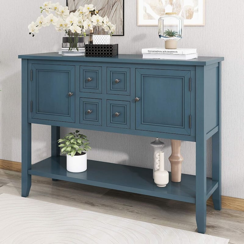 46 "W Modern Vintage Storage Dresser with Four Small Drawers and Bottom Shelf - Light Navy