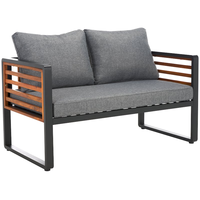 SAFAVIEH Outdoor Vesta Solid Wood 4-Piece Conversation Set - 48"W x 26"D x 26"H