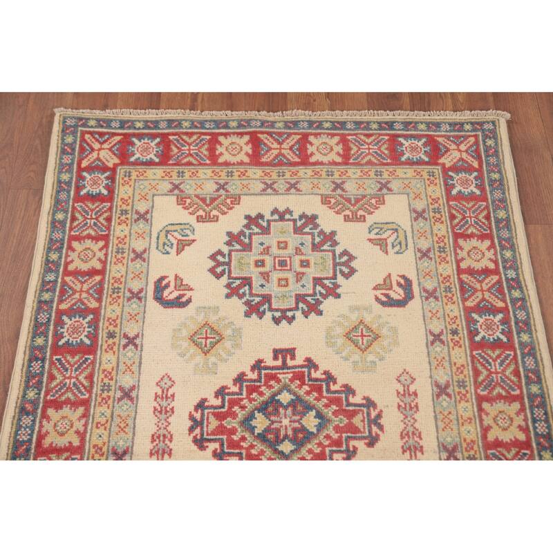 Geometric Kazak Foyer Rug Hand-Knotted Oriental Wool Carpet - 2'9" x 4'3"
