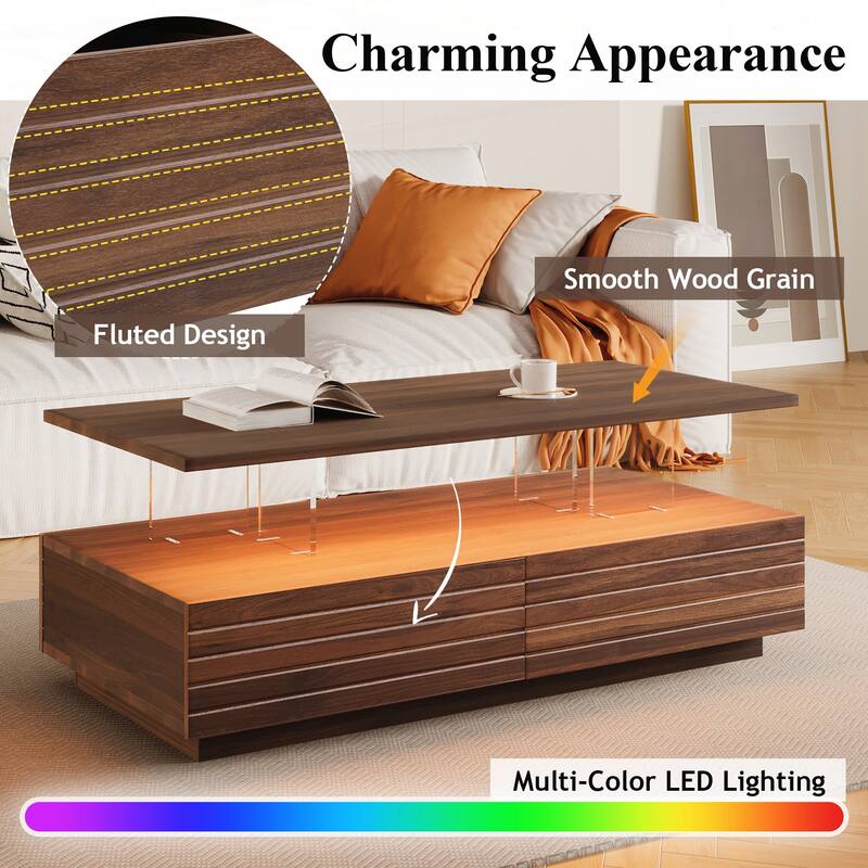 Modern Rectangular LED Lights Coffee Table