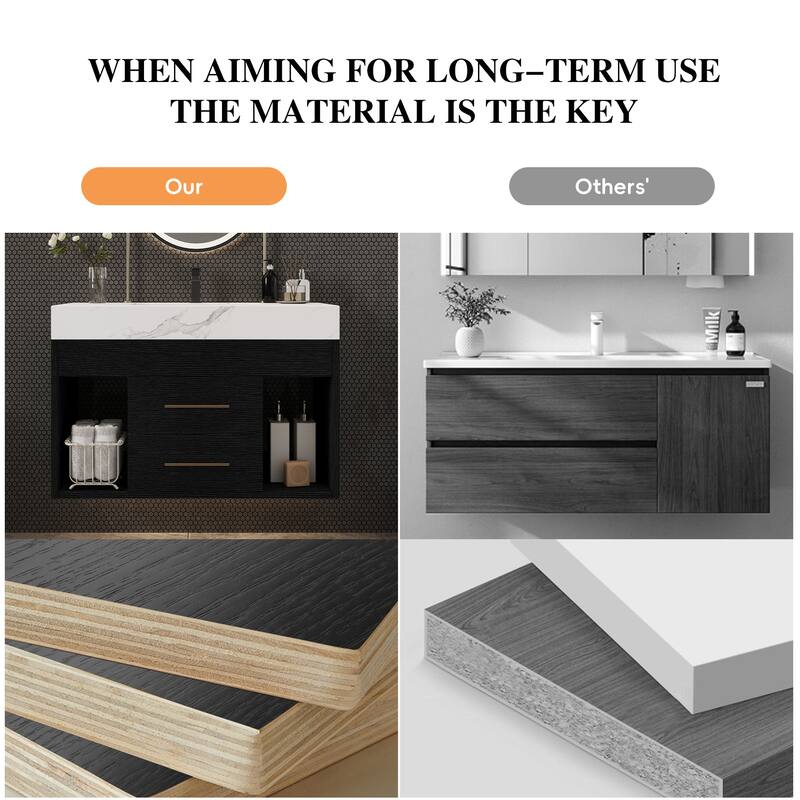 29.9" Modern Floating Bathroom Vanity - Sintered Stone Top with Ceramic Undermount Sink, Wall-Mounted for Small Bathrooms