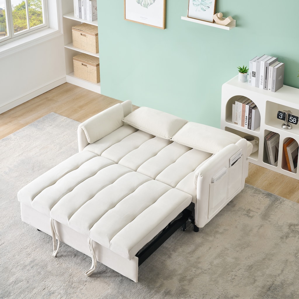 Modern Velvet Sofa, Sofa Pullout Bed, Small Love Seat Casual Sofa With Back, Pillow, Pockets, 3 In 1 Convertible Sleep Sofa Bed
