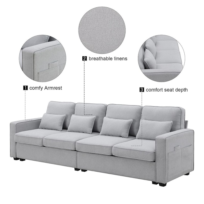 104" Linen Fabric Sectional Sofa Minimalist Style Couch for Living Room