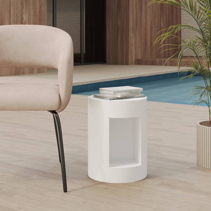 Nook 14" Wide Round Side Table in Fiberstone with Open Storage Compartment