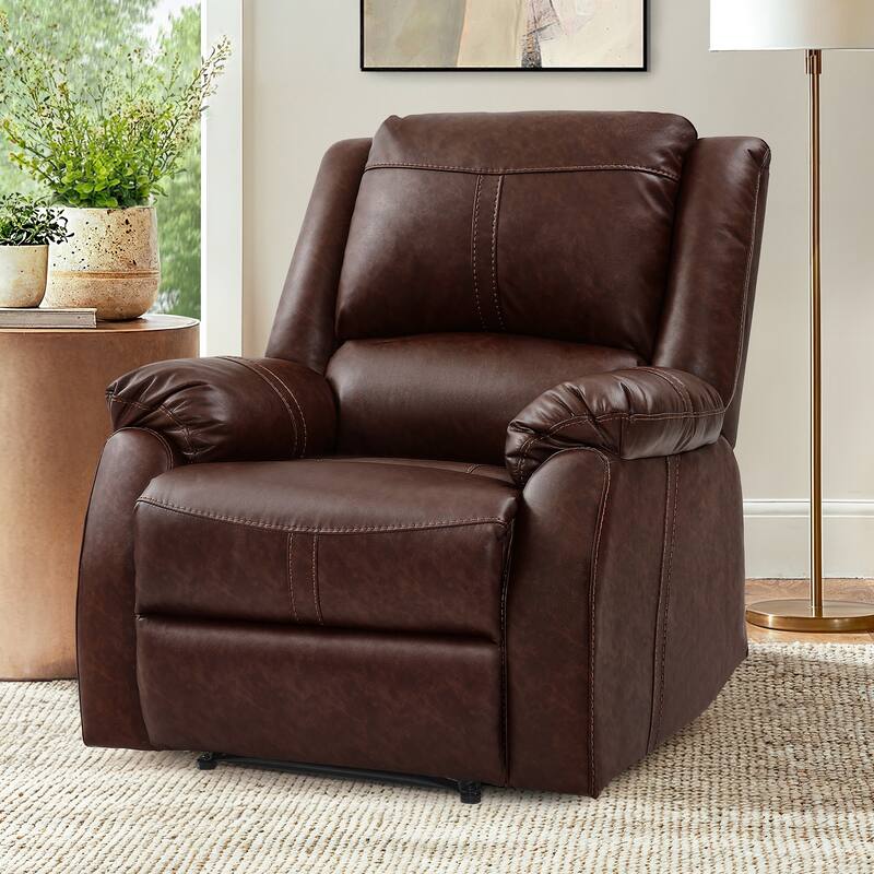 Faux Leather Recliner Sofa, Classic And Traditional Manual Recliner Chair With Comfortable Arms And Single Sofa For Living Room - Dark brown