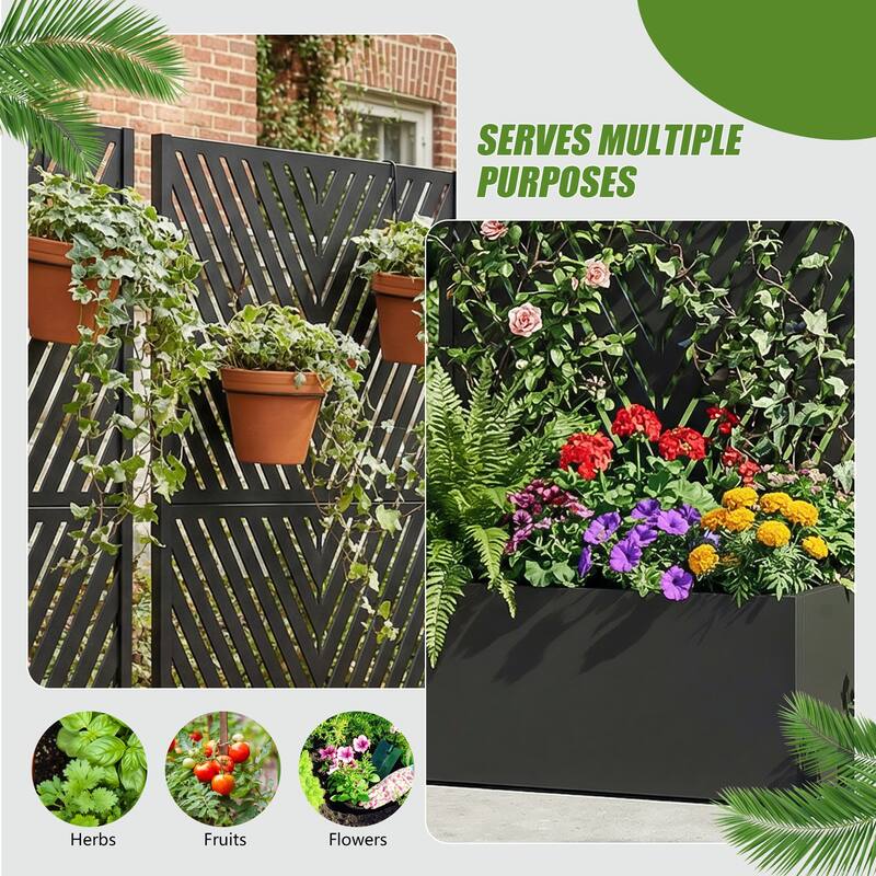 Outdoor Planters Metal Planter Box with Trellis with Wheels(Set of 2)