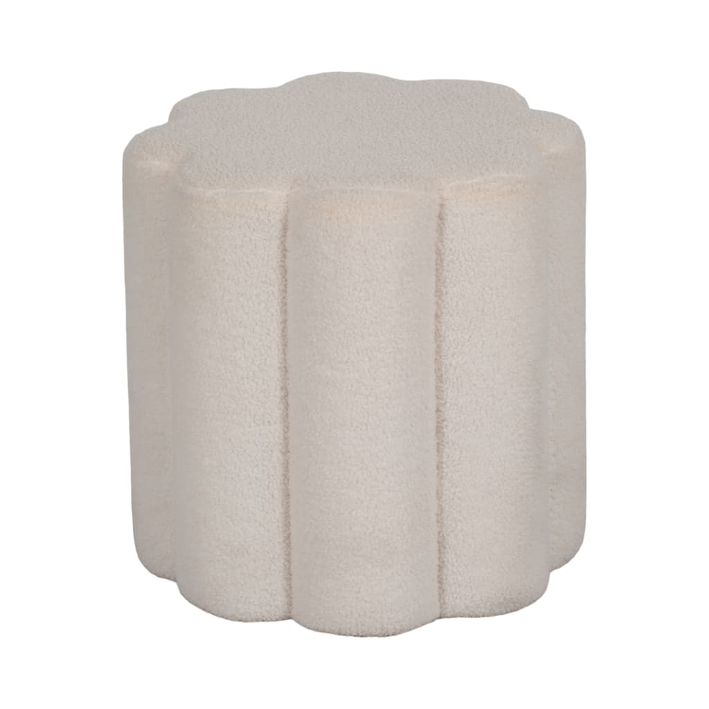 Sagebrook Home's White Petal Shaped Boucle Ottoman - MDF and Velvet Blend, 18-inch