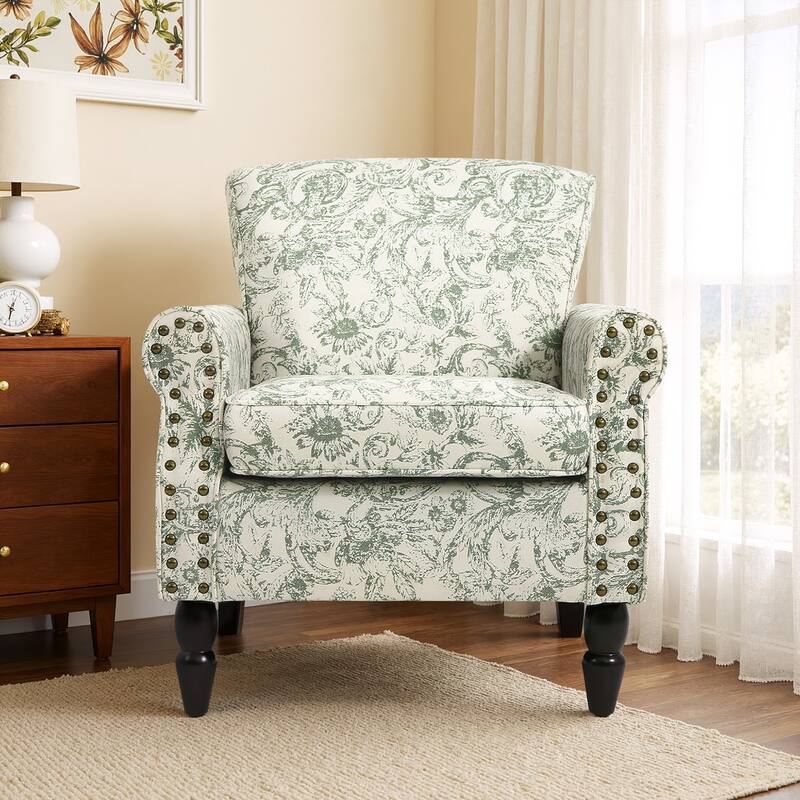 Modern Upholstered Armchair Nailhead Trim Accent Chair