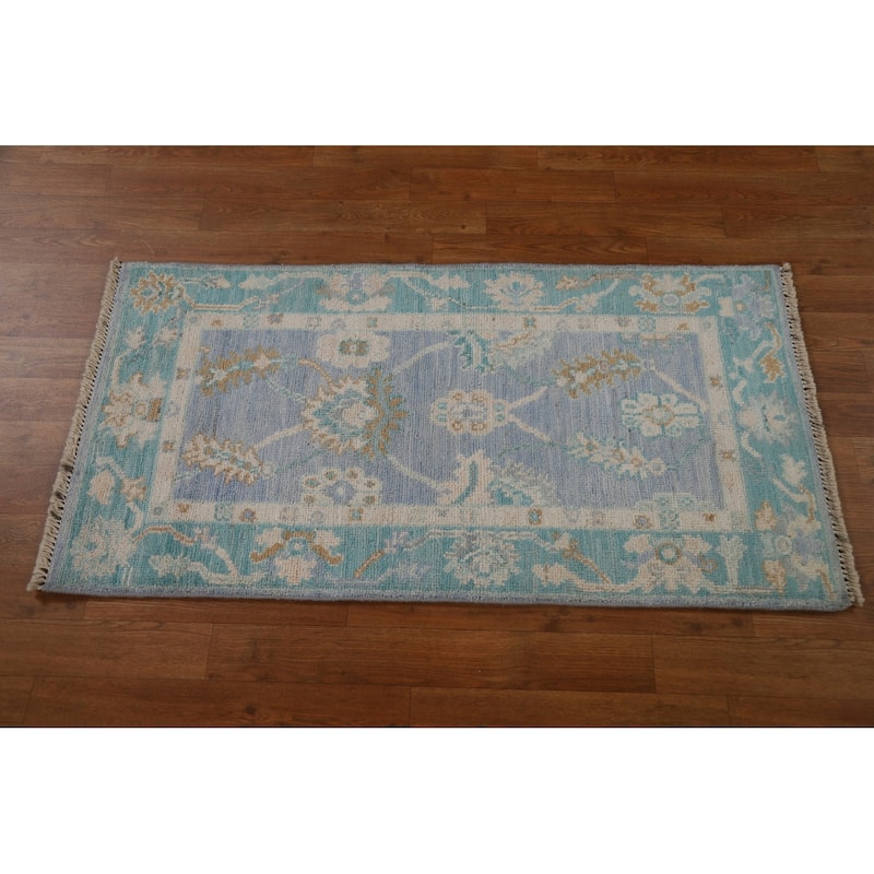 Geometric Oriental Oushak Turkish Rug Wool Hand-knotted Foyer Carpet - 2'0" x 3'11"