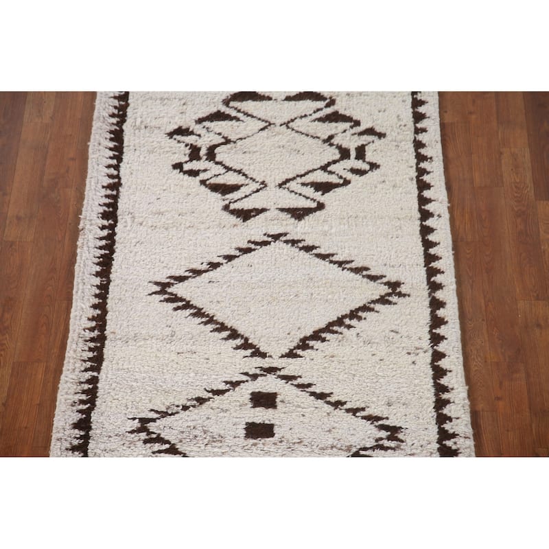 Plush Turkish Anatolian Runner Rug Hand-knotted Geometric Wool Carpet - 3'4"x 11'4"