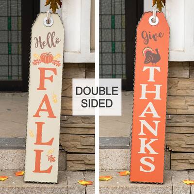 Glitzhome 35.5"H Fall and Thanksgiving Double Sided Wooden Porch Sign