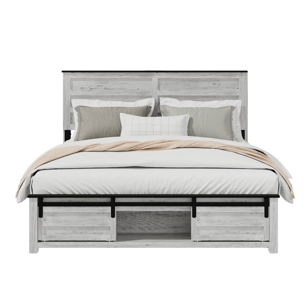 Full Bed Frame with Upholstered Headboard and Wood Platform,Storage Headboard with Charging Station and LED,with Pet Bed