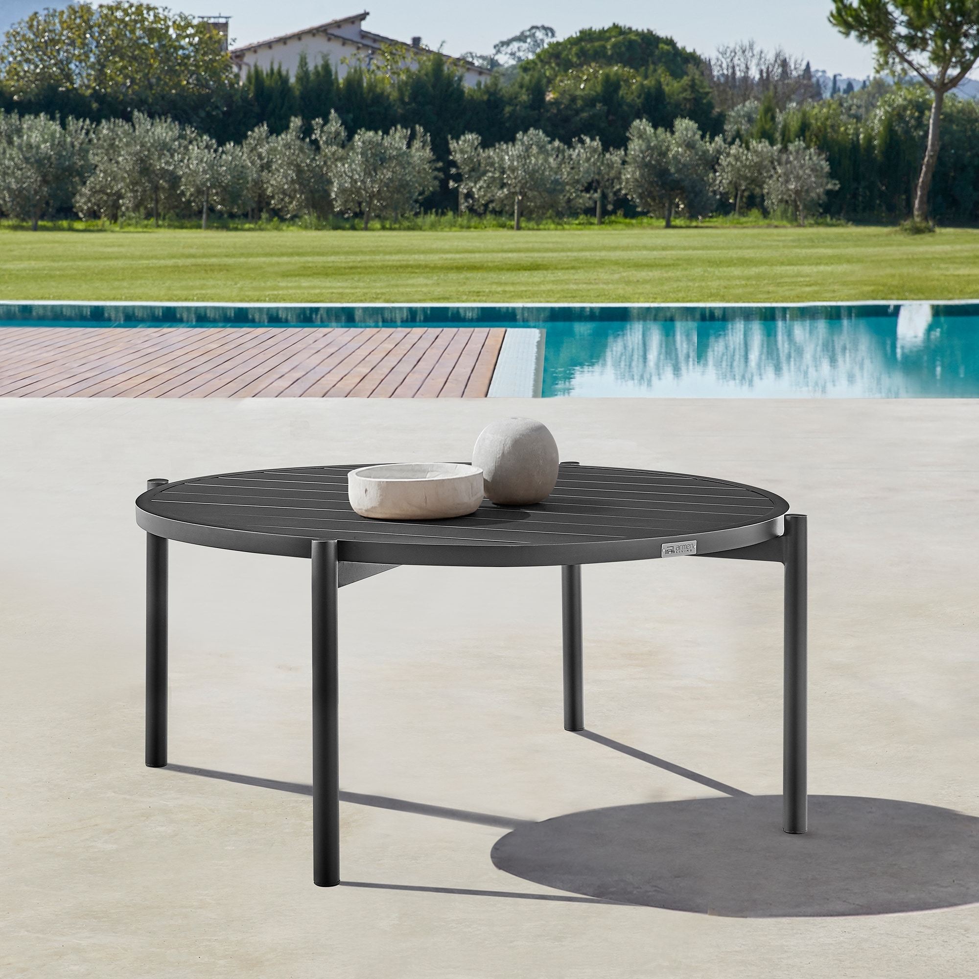 Tiffany Modern Aluminum Slat Top Round Outdoor Coffee Table On Sale Bed Bath Beyond 36949411