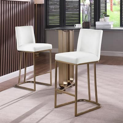 Counter Height Stools Set of 2, Velvet Fabric Kitchen Stools with Back, Upholstered Dining Chairs with Metal Frame