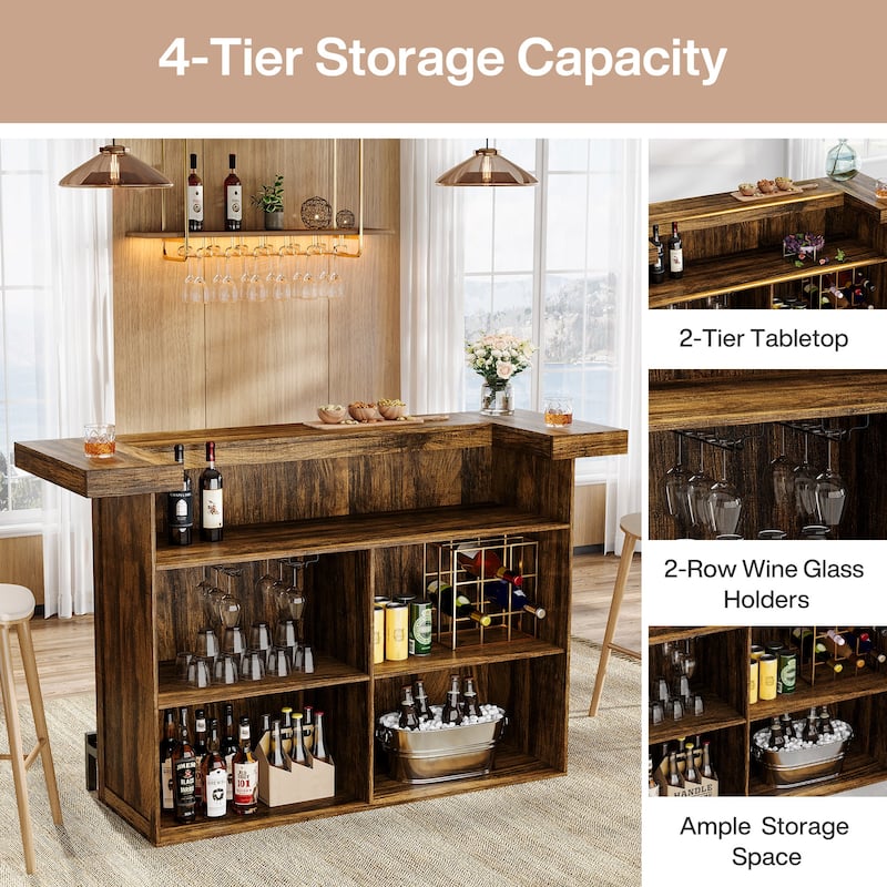 4-Tier Bar Table, 70.9-Inch Large Modern Home Bar Cabinet