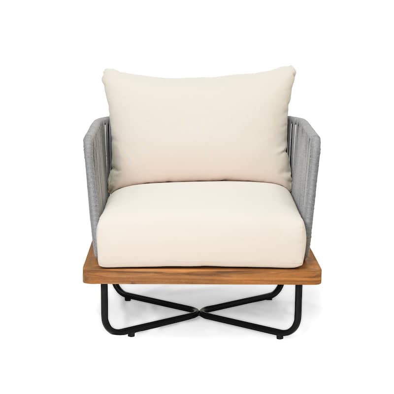 Christopher Knight Home - Emerson Coastal Acacia Wood Outdoor Chair with Cushions - Teak Finish+Beige Cushion,2 piece - 4-Piece