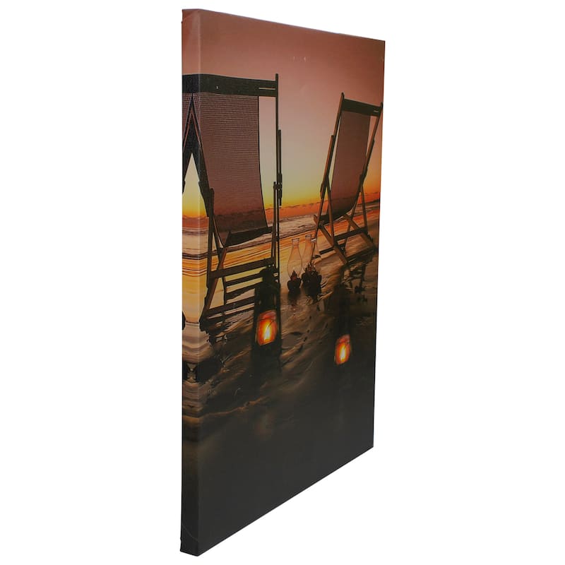 LED Lighted Sunset Beach Chairs with Lanterns Canvas Wall Art 15.75"