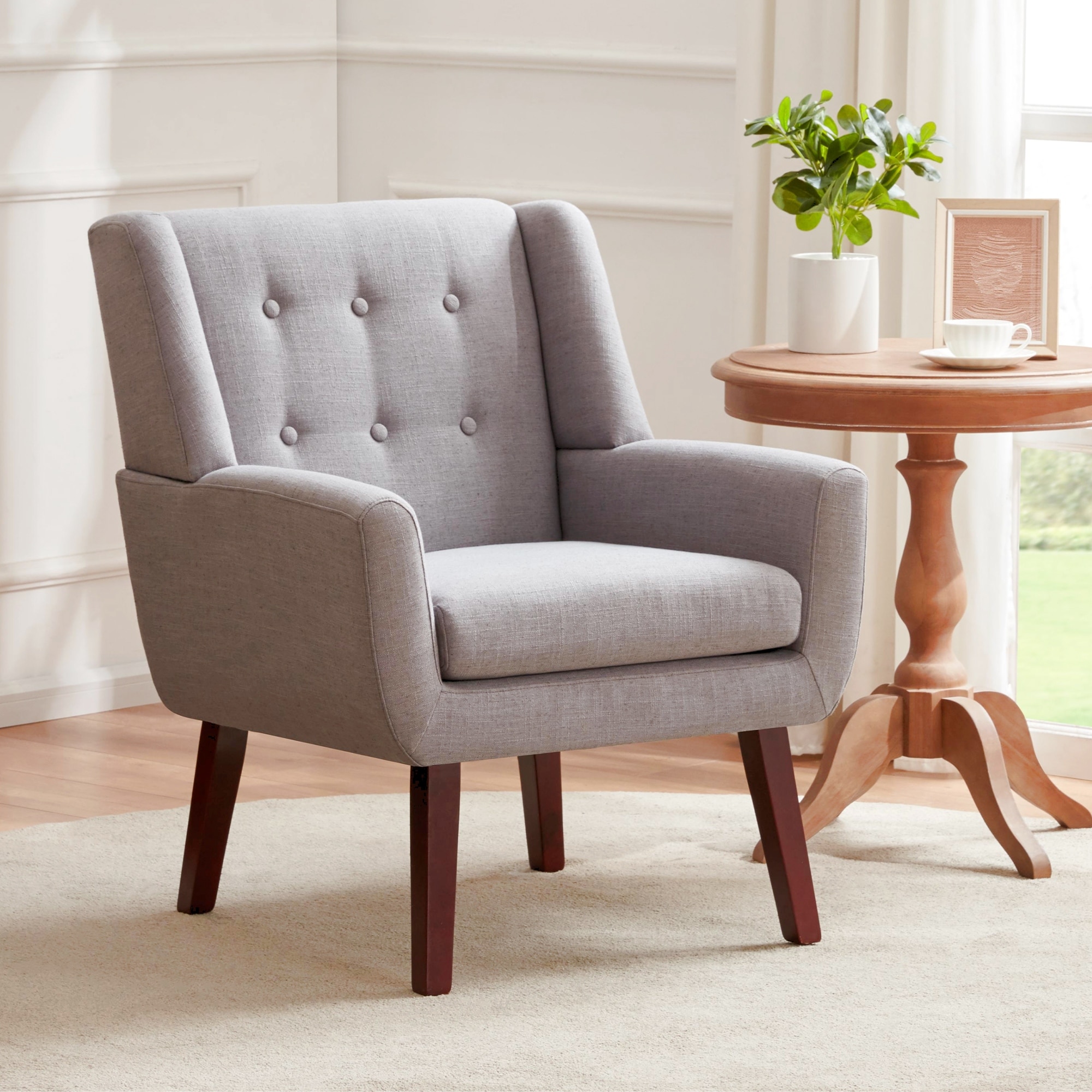 Grey upholstered armchair deals