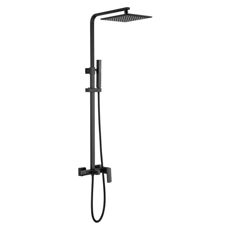 Wall Mount Shower Faucet With Tub Spout Matte Black Exposed Pipe Shower System With 10 inch Shower Head with Handheld And Valve
