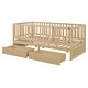 preview thumbnail 33 of 118, Wood Cribs Convertible Toddler Bed with Fence Guardrails and 2 Drawers Split into Independent Floor Bed and Daybed Slat Support