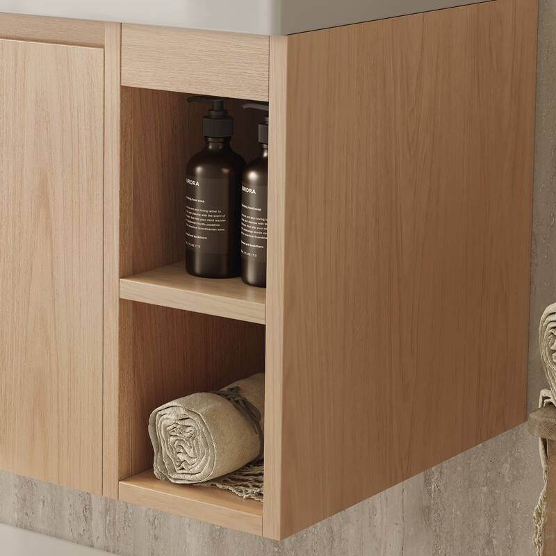 Modern 35.8" Wall-Mounted Single Bathroom Vanity with Ceramic Top - L 35.7'xW 18.9'