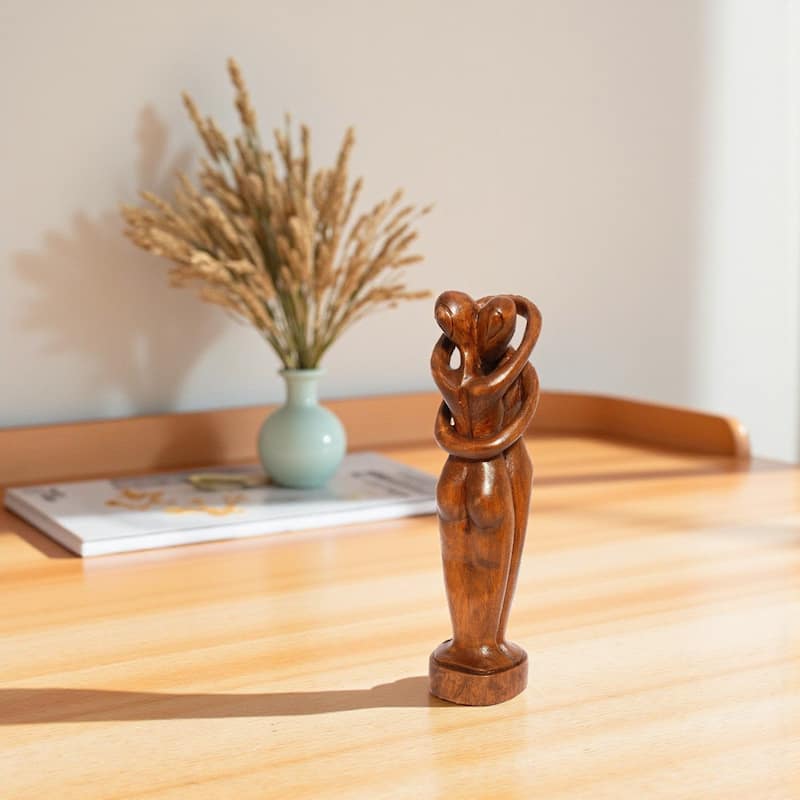 12" Wooden Hand Carved "Everlasting Love" Handmade Abstract Sculpture Statue Handcrafted Art Gift Home Decor Figurine