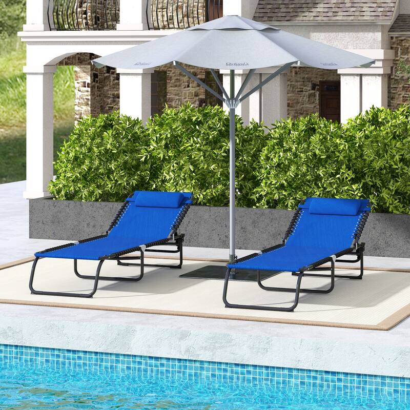 Folding Chaise Lounge Pool Chair, Patio Sun Tanning Chair, Outdoor Lounge Chair With 4-Position Reclining Back