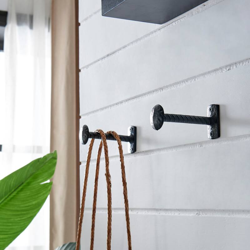 Decorative Industrial Cast Iron Nail Head Wall Hooks (Set of 6)