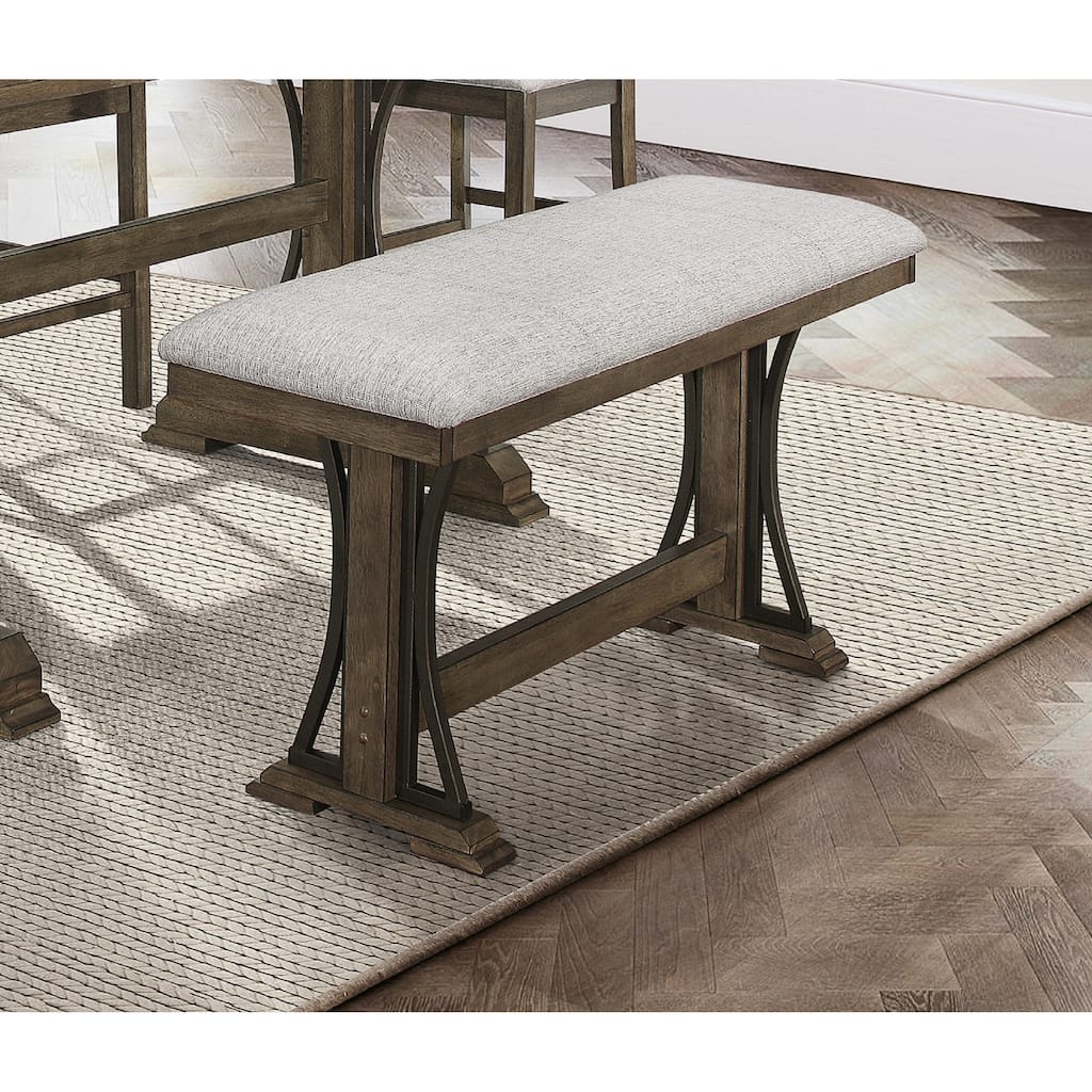1Pc Transitional Counter Height Bench Upholstered Seat Brown/Gray Fabric Wood Metal Dining Room