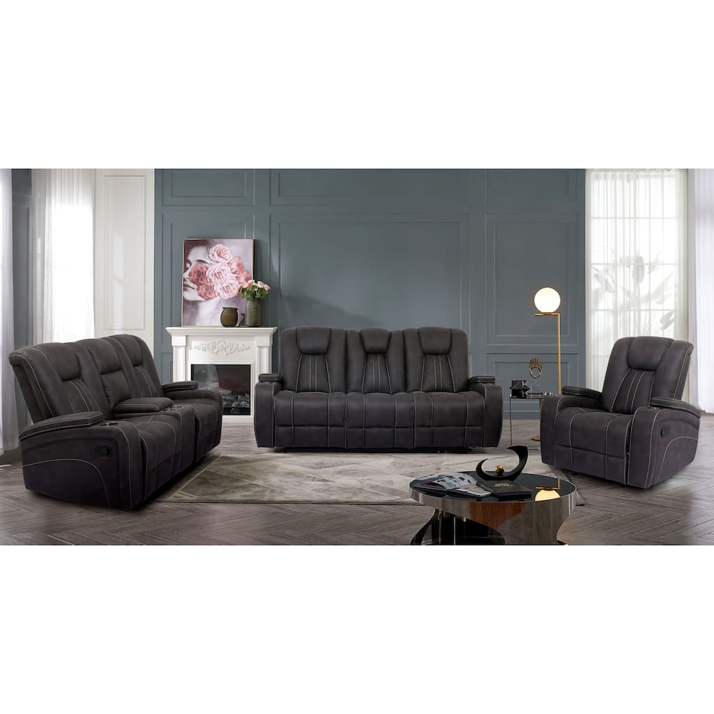 Medelin Transitional Grey Fabric Upholstered 3-Piece Glider Sofa Set with USB Charger by Furniture of America