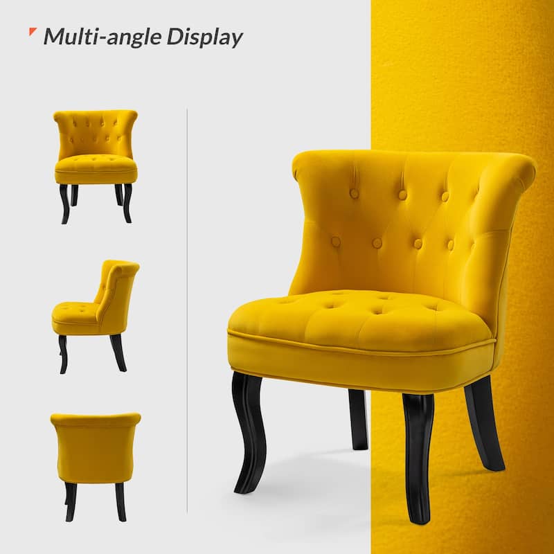 Paolino 25.1" Wide Traditional Velvet Button-tufted Back Stools with Wood Legs by HULALA HOME