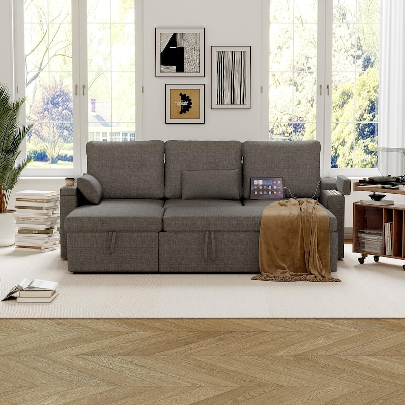 Sofa Couch, Sofa Couch with Storage, Modern L Shaped Sectional Couch with Pullout Bed