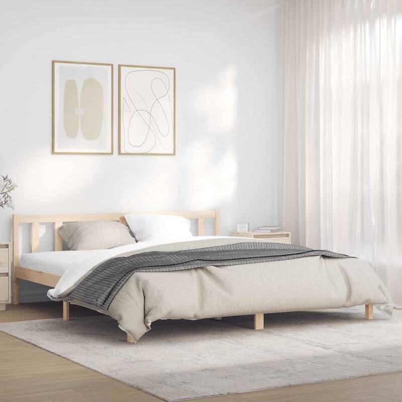 vidaXL Bed Frame Natural in Solid Pine Wood - King