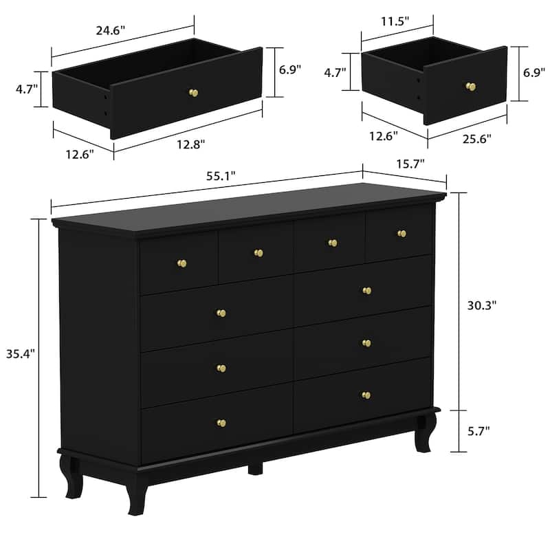 Lacquer Dresser 55.1"Wide Storage Chest Storage Dresser Bedroom