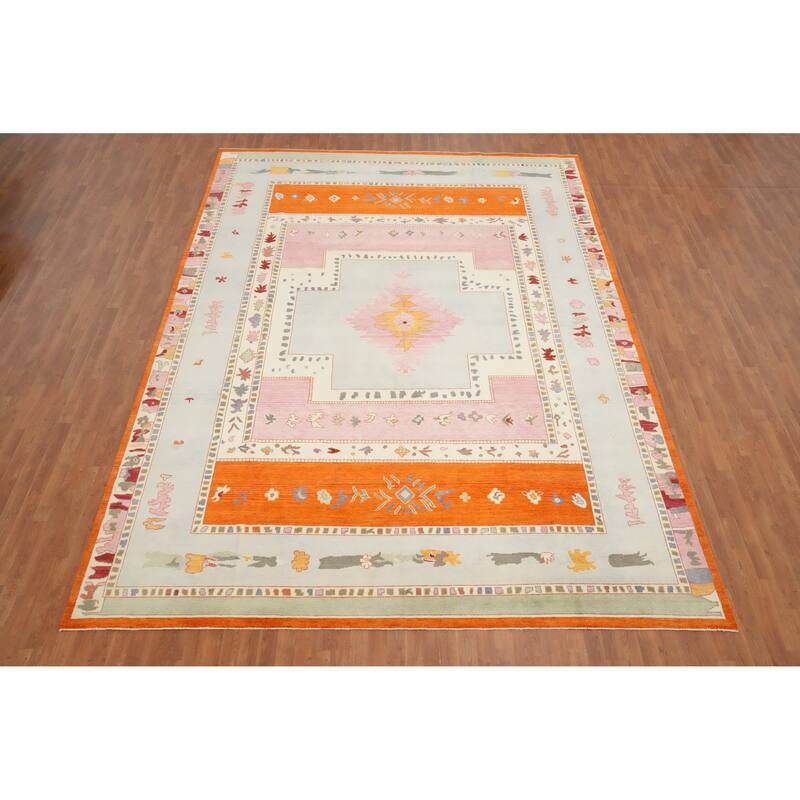 Hand Knotted Oriental 100% Wool Carpet Modern Geometric Multi-Colored Gabbeh Area Rug - 14' 1'' X 10' 4''