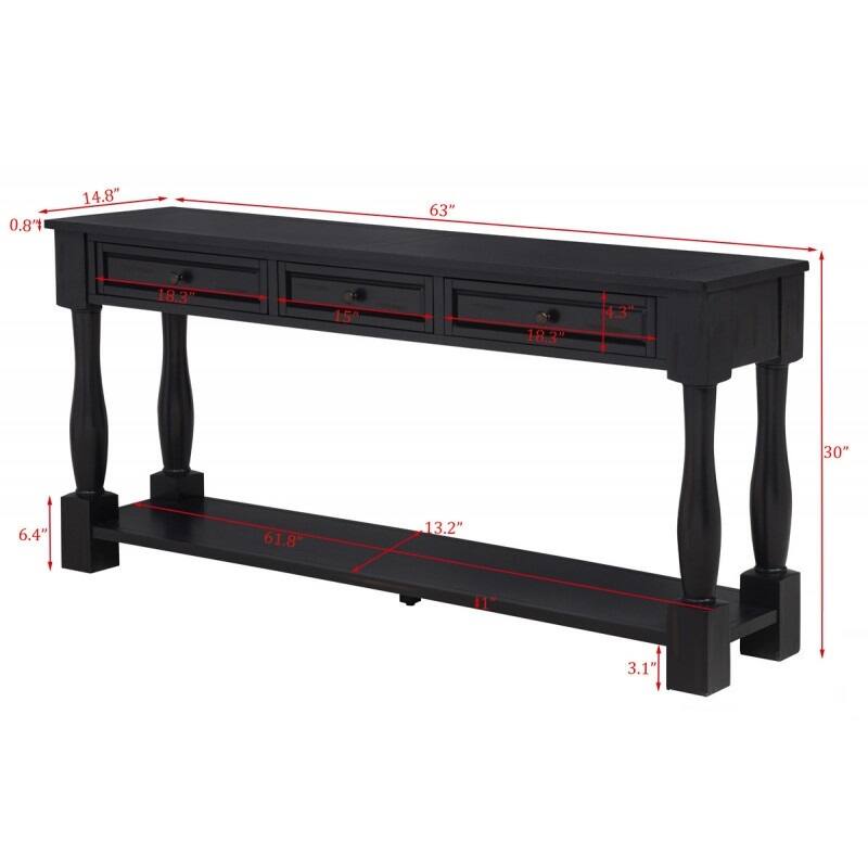 63" Long Console Table with Drawers & Shelf for Entryway, Hallway, Living Room