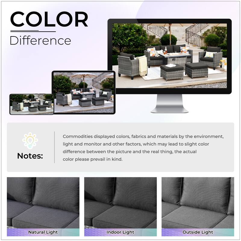 OVIOS 6-piece Patio Furniture Outdoor Wicker Set With Cozy Rectangle Fire Table