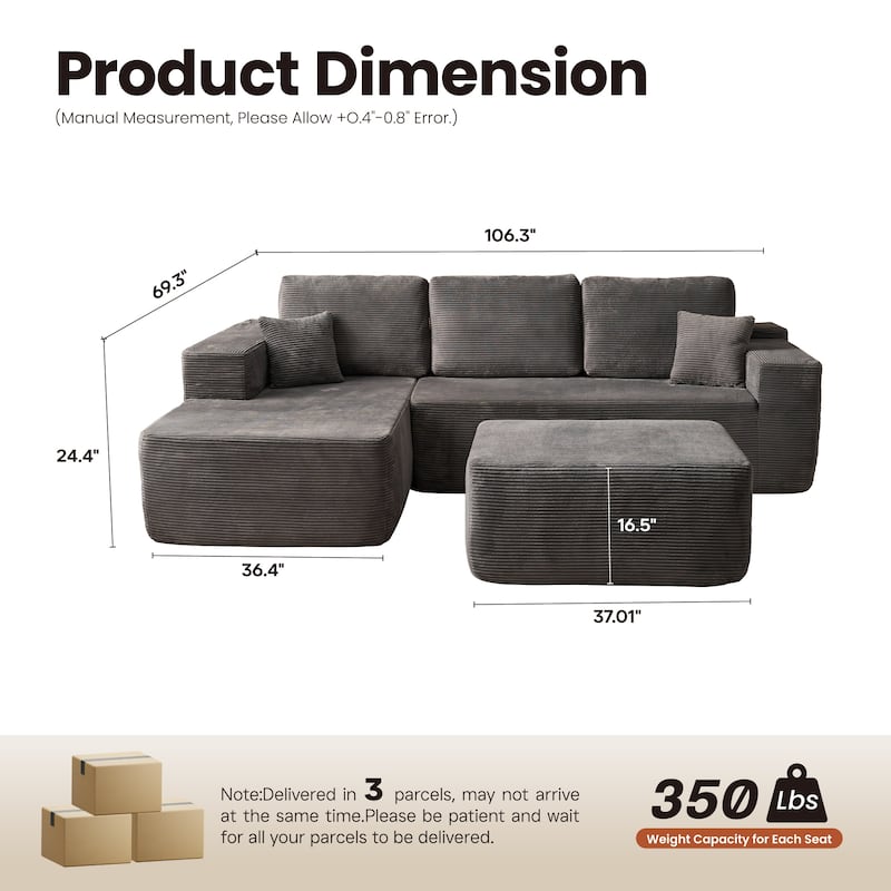 ​​OVIOS Lazy Chaise Lounge Sofa with Ottoman​