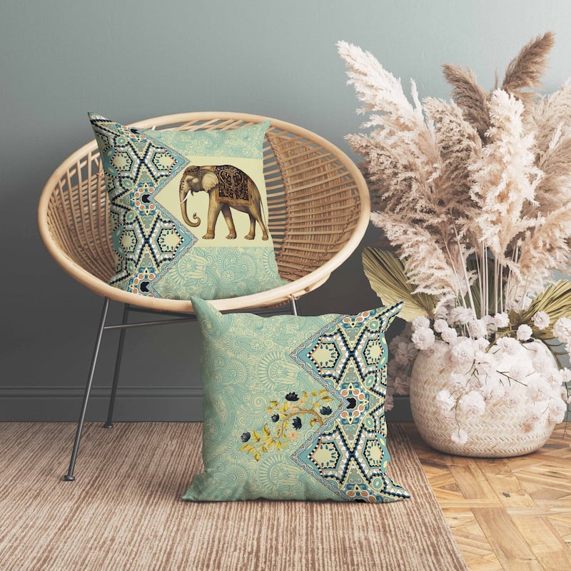 Floraphant Faux Suede Reversible Throw Pillow Cream and FallGreen