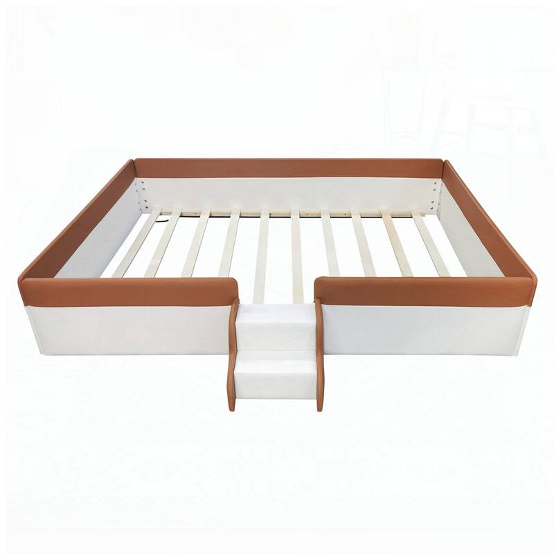 Upholstered Daybed Frame with Fence and Stairs