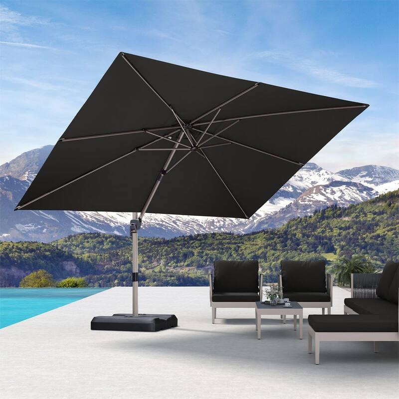 PURPLE LEAF Elegant Champagne-Gold Patio Cantilever Umbrella Adjustable Offset Umbrella - 9x11ft Grey
