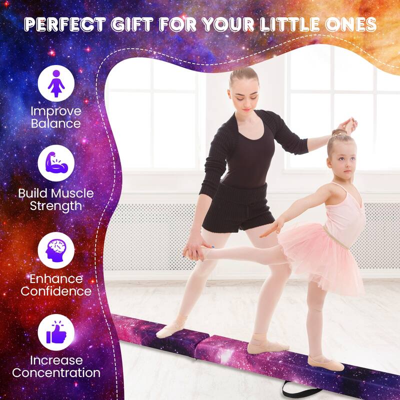 Gymax 9 FT Folding Balance Beam w/ Solid Wood Base & Anti-slip Bottom