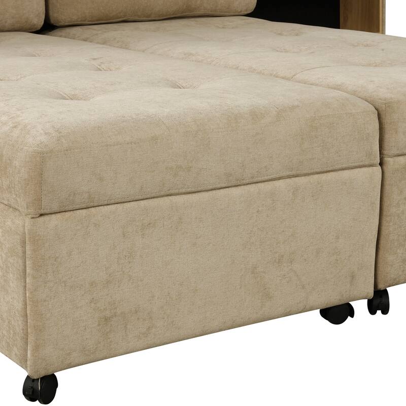 121.2" Chenille Modular Sofa Bed with Two Storage Racks, Free-Combined Design, and Smooth-Rolling Wheels