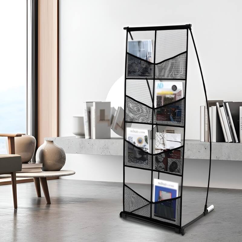 4-Tier Mesh Brochure Display Stand with 8 Pockets, Portable Rack - 20.87 x 17.32 x 52.76 in