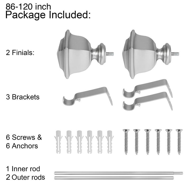UTOPIA ALLEY Wall Mounted 3/4 Inch Curtain Rod, Single Decorative Drapery Rod, Adjustable Curtain rods for Windows
