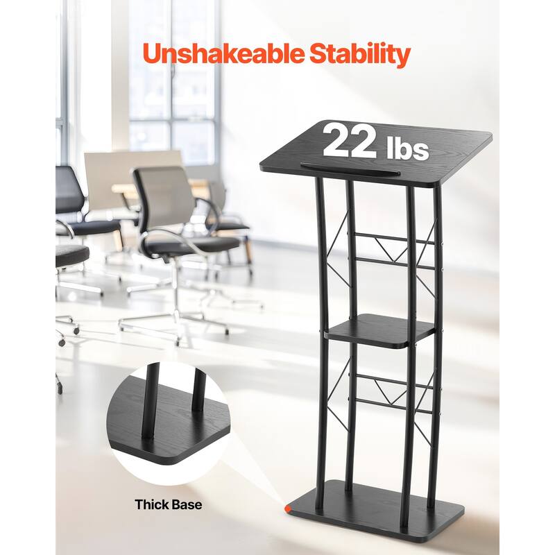 Podium Stand 47 in Curved Metal Lectern Storage Shelf Classroom Wedding Speech