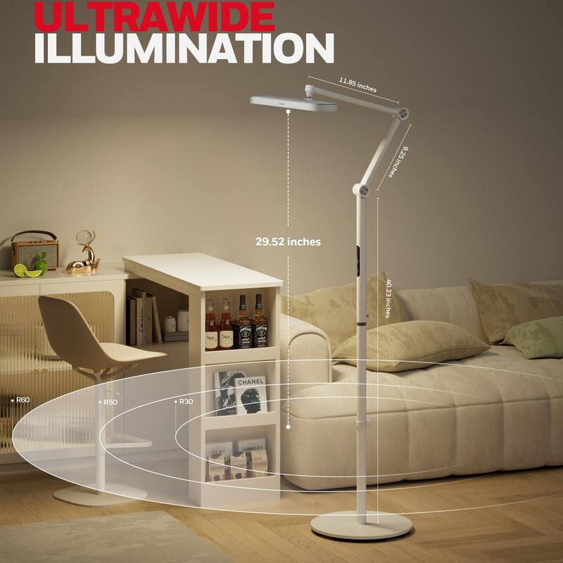 Honeywell Sunturalux™ Eye Caring LED Floor Lamp – 5000K Dimmable, Tall Lampara for Home Office Living Room - White