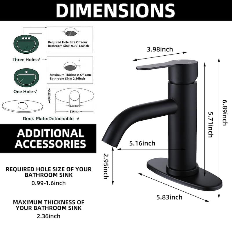 Single Hole Single-Handle Bathroom Faucet with Deck Plate